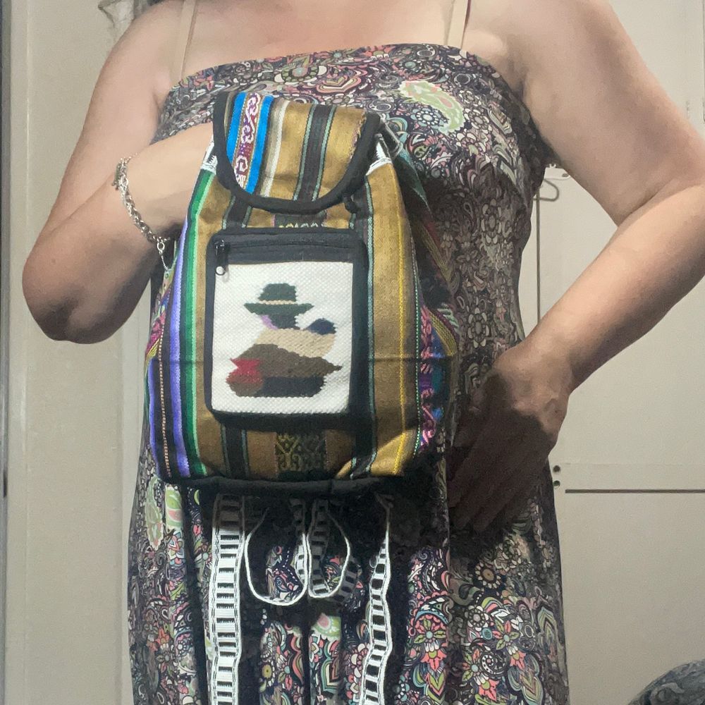 Handwoven Hispanic Mini Backpack Traditional Folk Art Design Boho‎ wool Bag